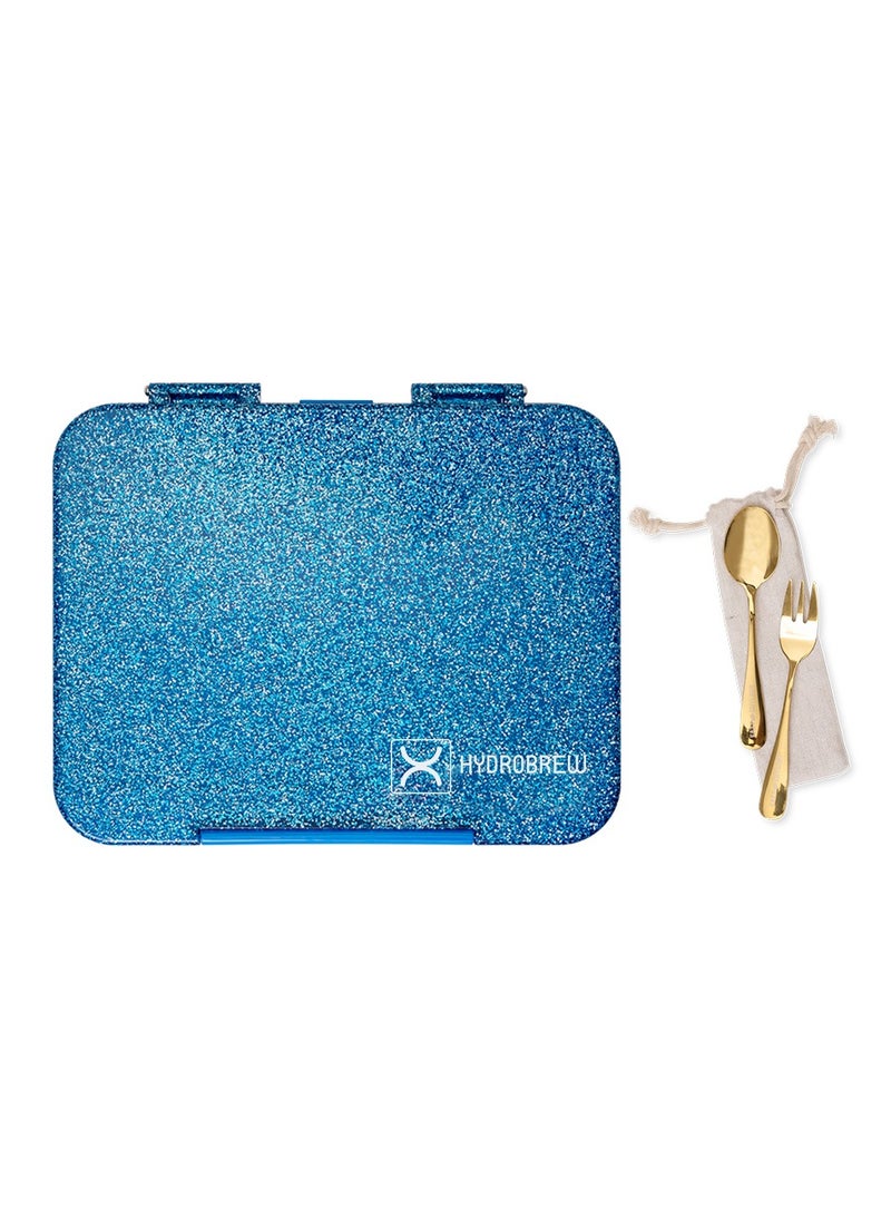 6 And 4 Convertible Bento Lunch Box With  Spoon And Fork Set - Glitter Blue