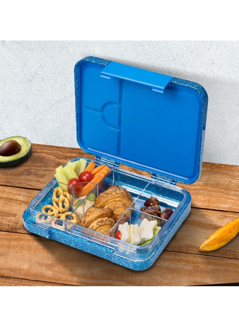 6 And 4 Convertible Bento Lunch Box With  Spoon And Fork Set - Glitter Blue