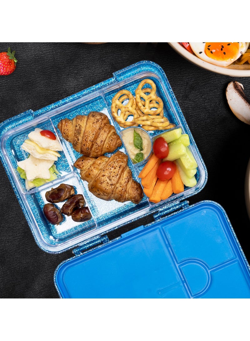 6 And 4 Convertible Bento Lunch Box With  Spoon And Fork Set - Glitter Blue