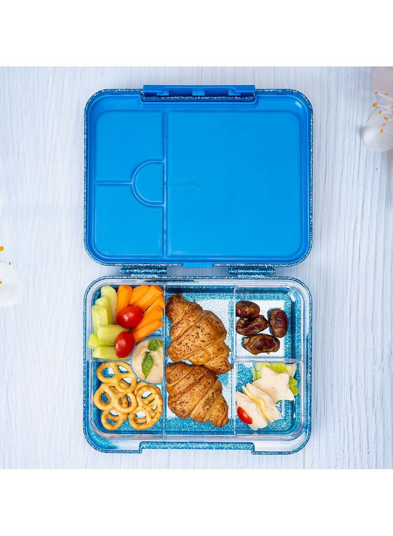 6 And 4 Convertible Bento Lunch Box With  Spoon And Fork Set - Glitter Blue