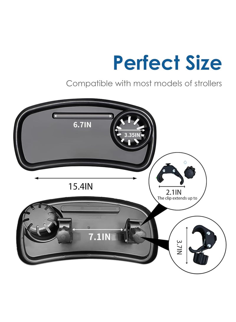 3 in 1 Universal Stroller Snack Tray, Universal Snack Tray with Cup Holder Phone Holder for Stroller, Non Slip Clip Firmly Grip Stroller Bar, Stroller Tray for Watch Video On The Go