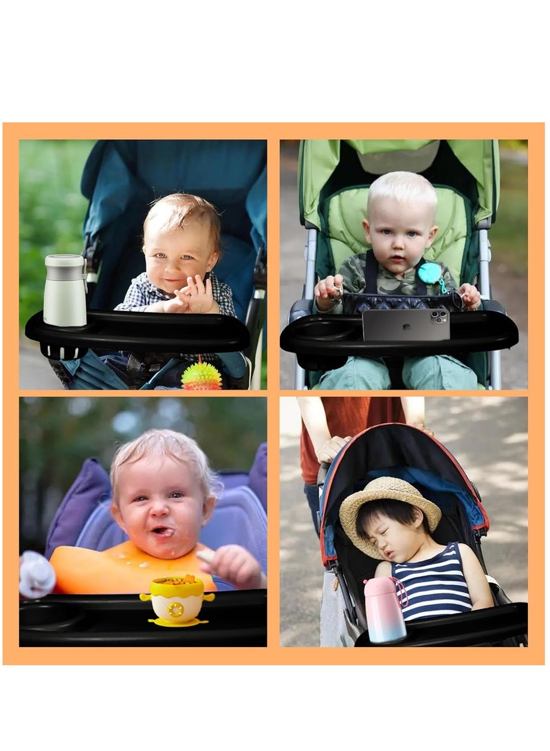 3 in 1 Universal Stroller Snack Tray, Universal Snack Tray with Cup Holder Phone Holder for Stroller, Non Slip Clip Firmly Grip Stroller Bar, Stroller Tray for Watch Video On The Go