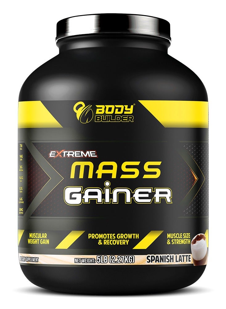 Body Builder Extreme Mass Gainer, Spanish Latte, 5 LB, Muscular Weight Gain