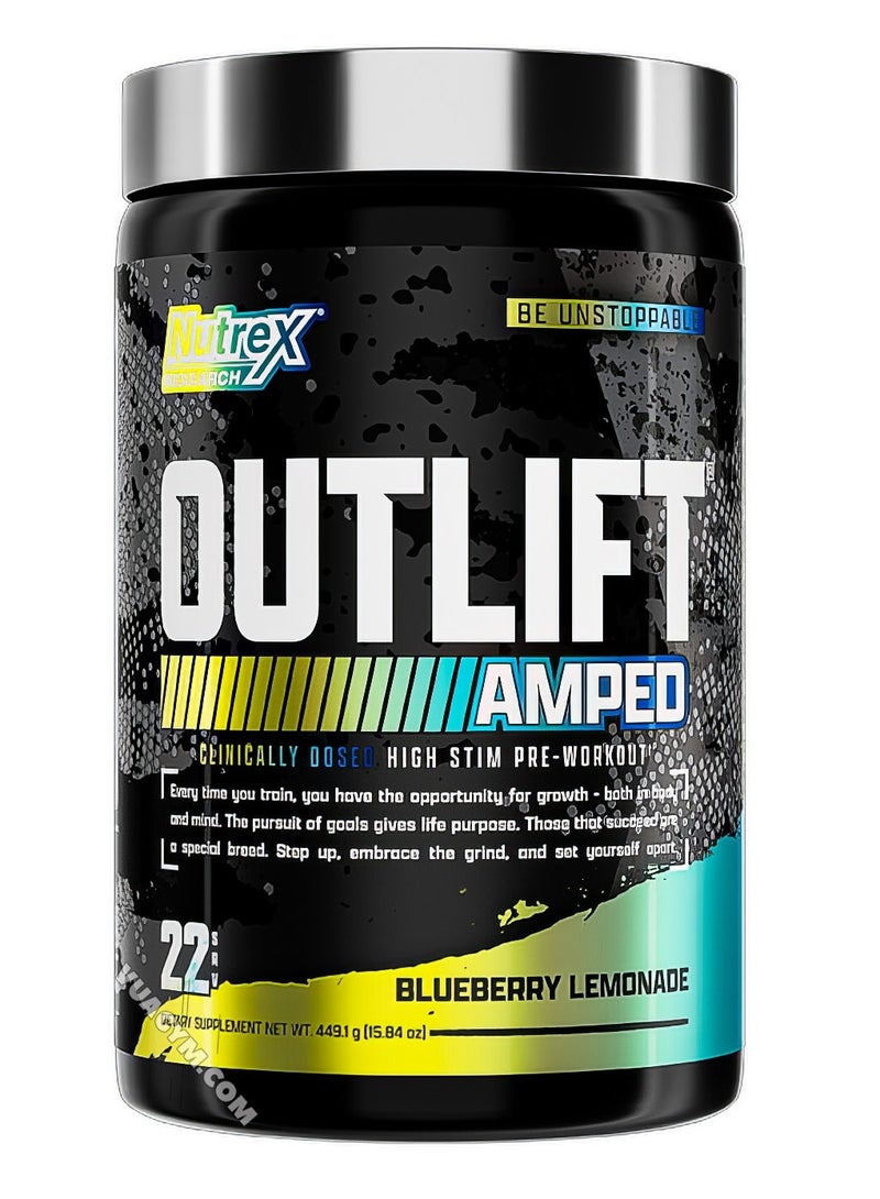 Outlift Amped High Stim Pre Workout  BlueberryLemonade 22 servings 449.1g