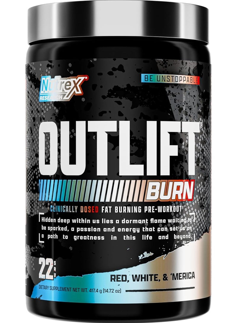 OUTLIFT Burn Clinicaly Dosed Fat Burning Pre Workout Red White & Merica Flavour 22 servings  417.4 g g