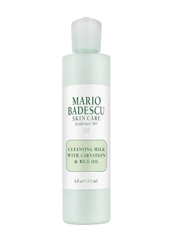 Mario Badescu Cleansing Milk with Carnation, Rice Oil & Vitamin E - No Rinse Liquid Makeup Remover Cleanser with Milky Formula For Skin Care and Gentle Cleansing Experience 177ml