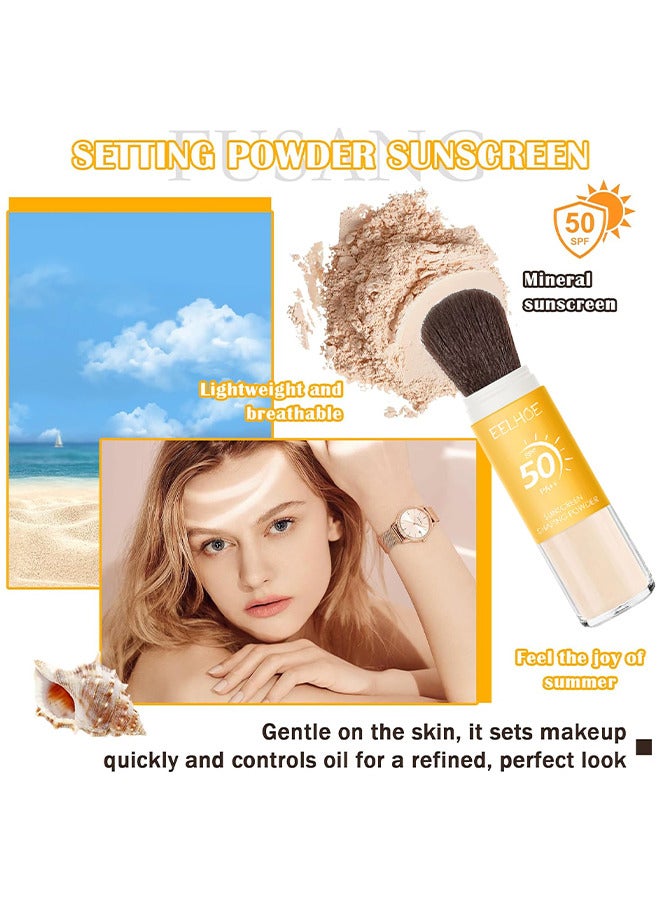 Sunscreen Setting Powder, SPF 50 PA++, UVA And UVB Protection, No Parabens, Gluten Free, Vegetarian, Hypo-Allergenic, Long-Lasting Lightweight Breathable Sunscreen Power, With Soft Sunscreen Brush