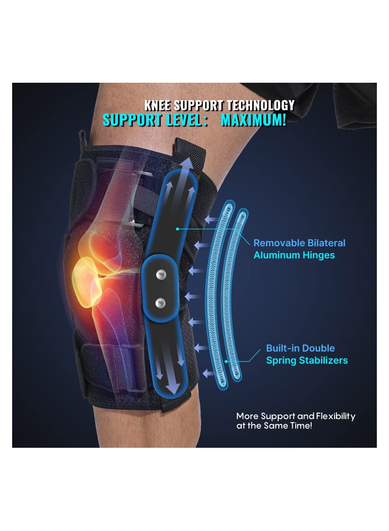 Hinged Knee Brace Upgraded Support for Knee Pain/Removable Dual Metal Hinges & Built-in Side Spring Stabilizers - Adjustable for Men and Women Surgery Recovery or Injury Prevention (M)