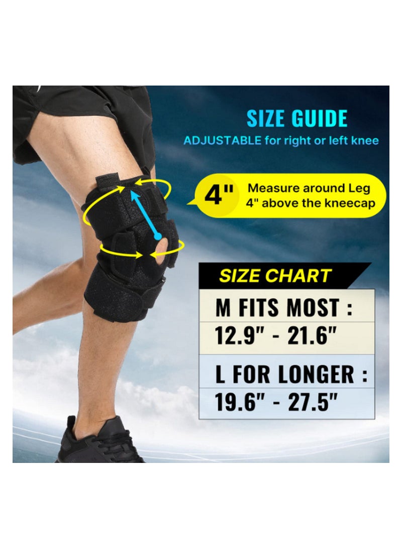 Hinged Knee Brace Upgraded Support for Knee Pain/Removable Dual Metal Hinges & Built-in Side Spring Stabilizers - Adjustable for Men and Women Surgery Recovery or Injury Prevention (M)