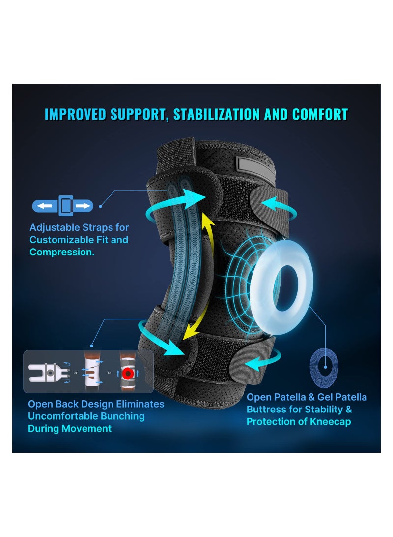 Hinged Knee Brace Upgraded Support for Knee Pain/Removable Dual Metal Hinges & Built-in Side Spring Stabilizers - Adjustable for Men and Women Surgery Recovery or Injury Prevention (M)