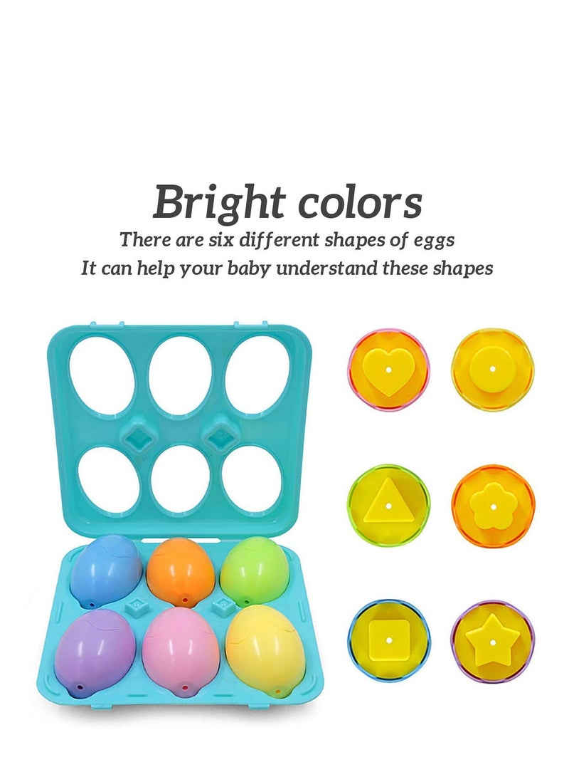 Color Shape Matching Eggs Set, Educational Toy with Blue Egg Holder, Early Learning Shapes Sorting Recognition Skills - Sorting Puzzle for Kid, Baby, Toddler, Boy, Girl, Birthday Gift (6 Eggs)