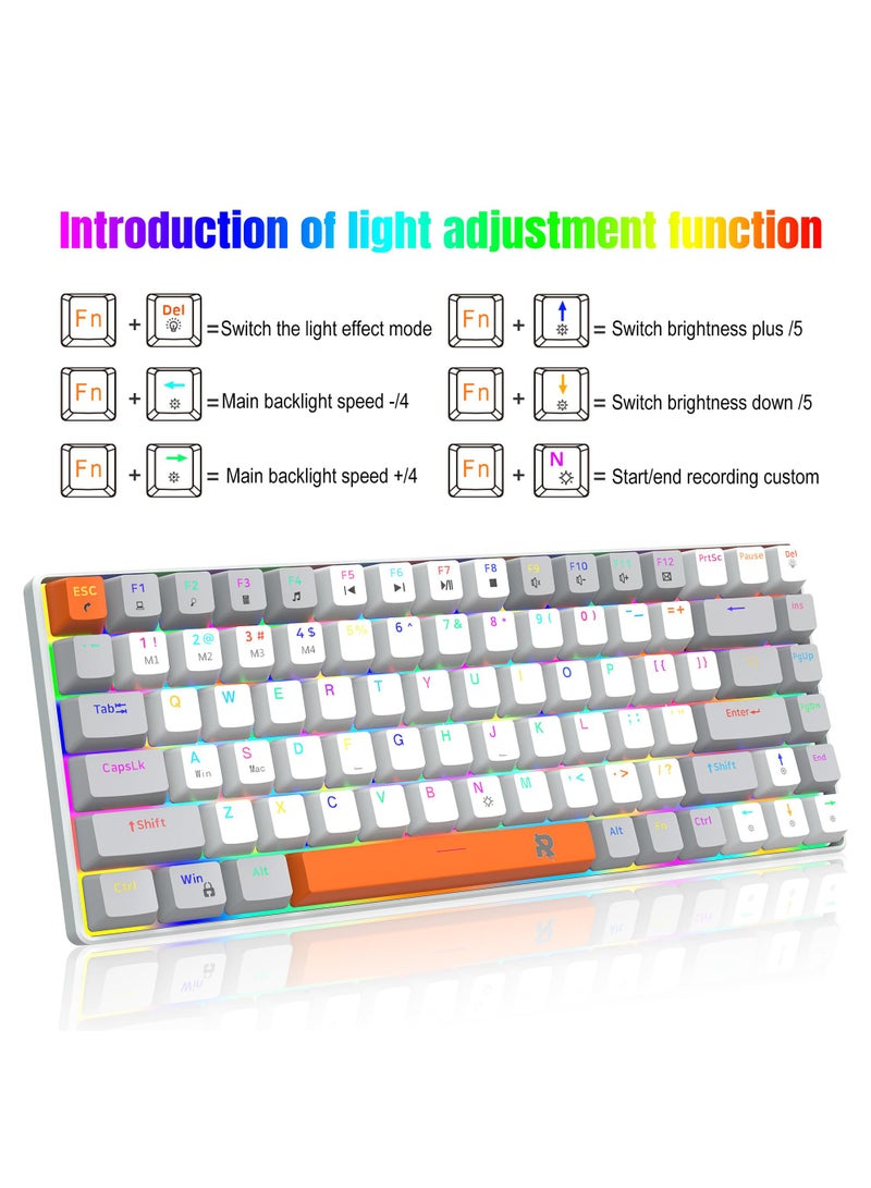 ROCK POW 84 Keys 70% Mechanical Gaming Keyboard RGB Backlit Ultra-Compact, Waterproof Mini Compact Keyboard for PC/Mac Gamer Typist Easy Carry on Trip Blue Switch