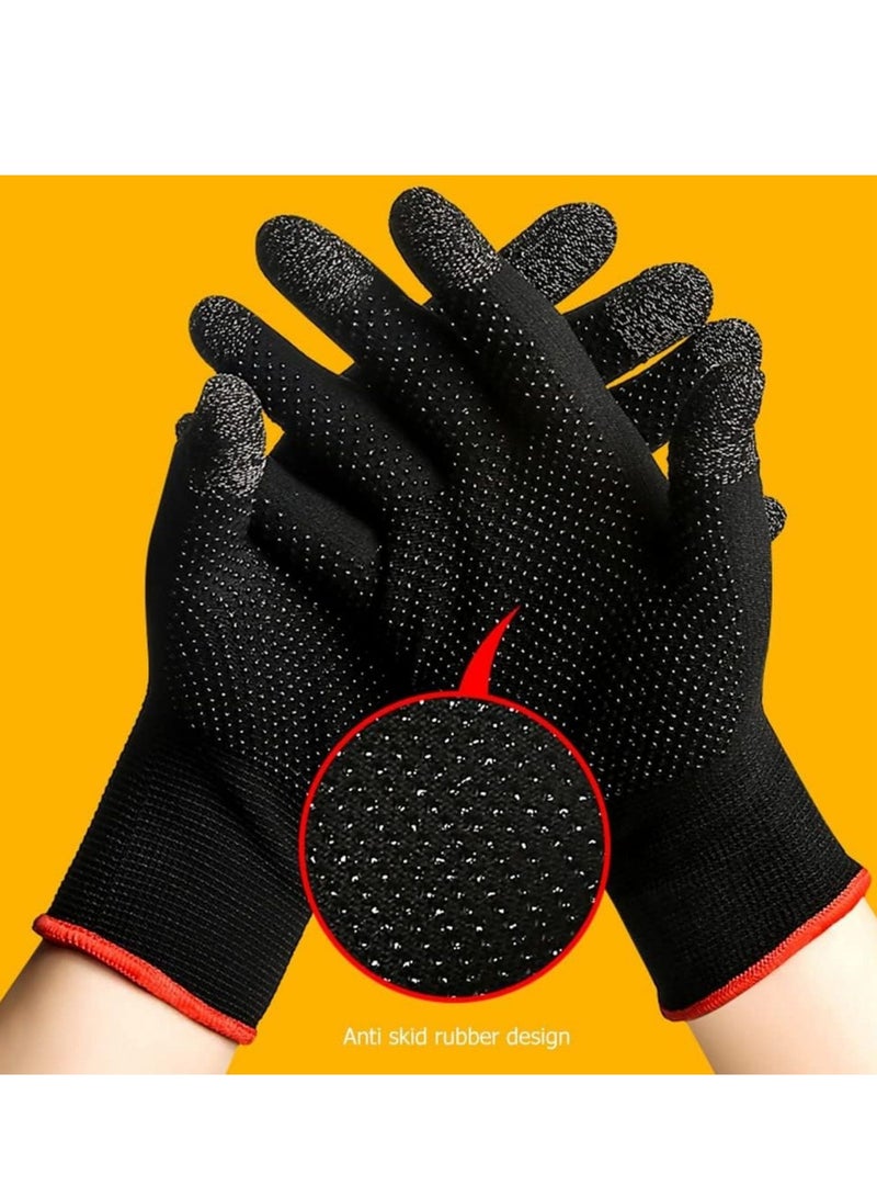 Gaming Gloves, Anti Sweat Breathable, Touch Finger for Highly Sensitive Nano Silver Fiber Material, Dot Silica Gel Palm Non Slip Design, Support Almost All Mobile Gaming  05 Black