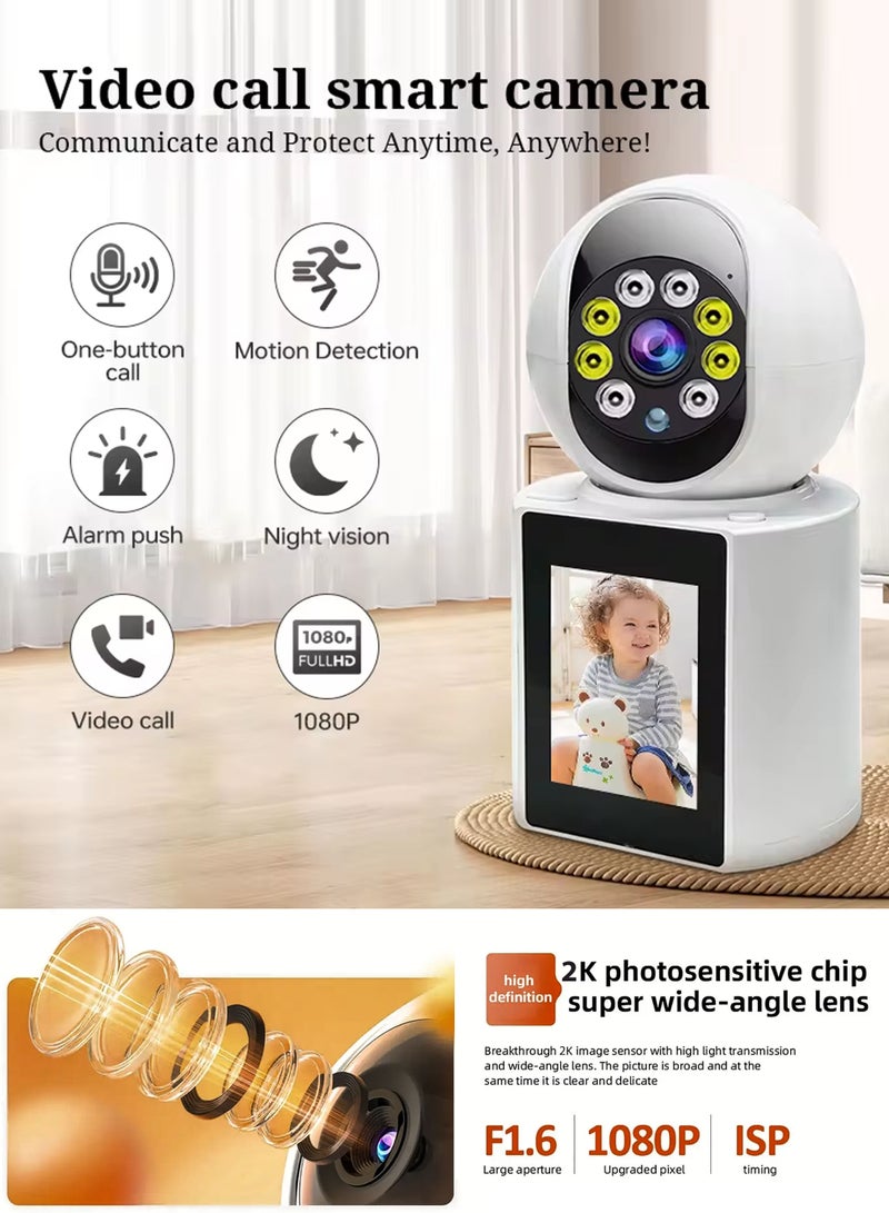 Home Office Security Surveillance Camera Two Way Video Calling Full HD 1080P WiFi Camera With 2.8 Inch Screen For Baby Kids Elders Pets 350 Degree Night Vision Smart Motion Detection Free 32GB Card