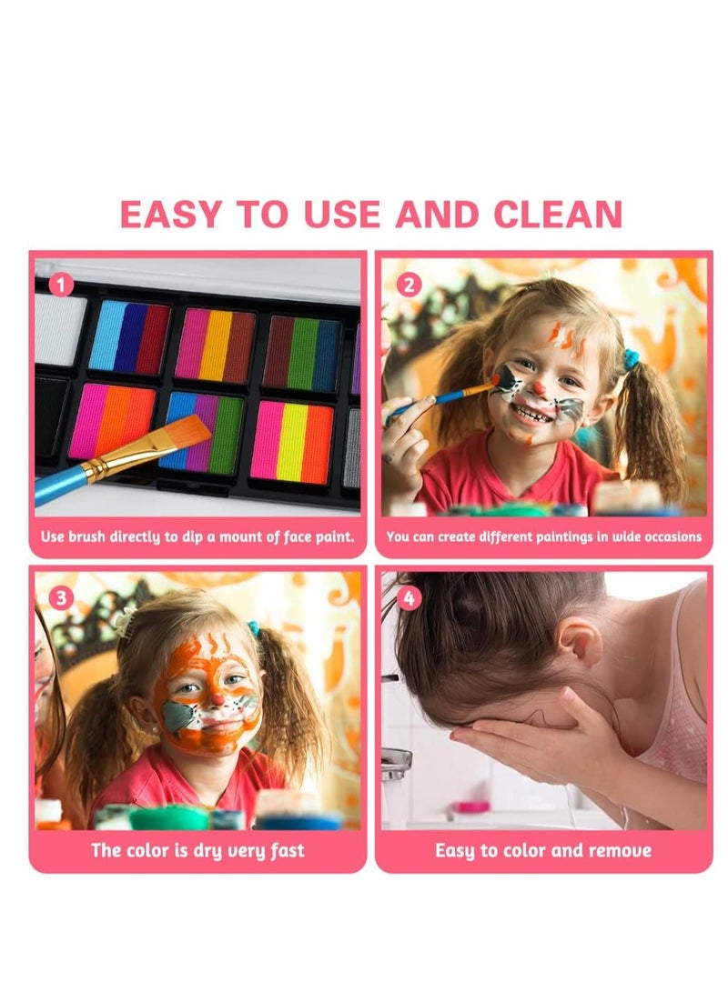 26 Color Rainbow Face Body Painting Kit for Kids and Adults | Water Based Safe  Non Toxic Split Cake Face Paint Palette | Includes 1 Brushes | Party Makeup Set for , Cosplay, and Carnival