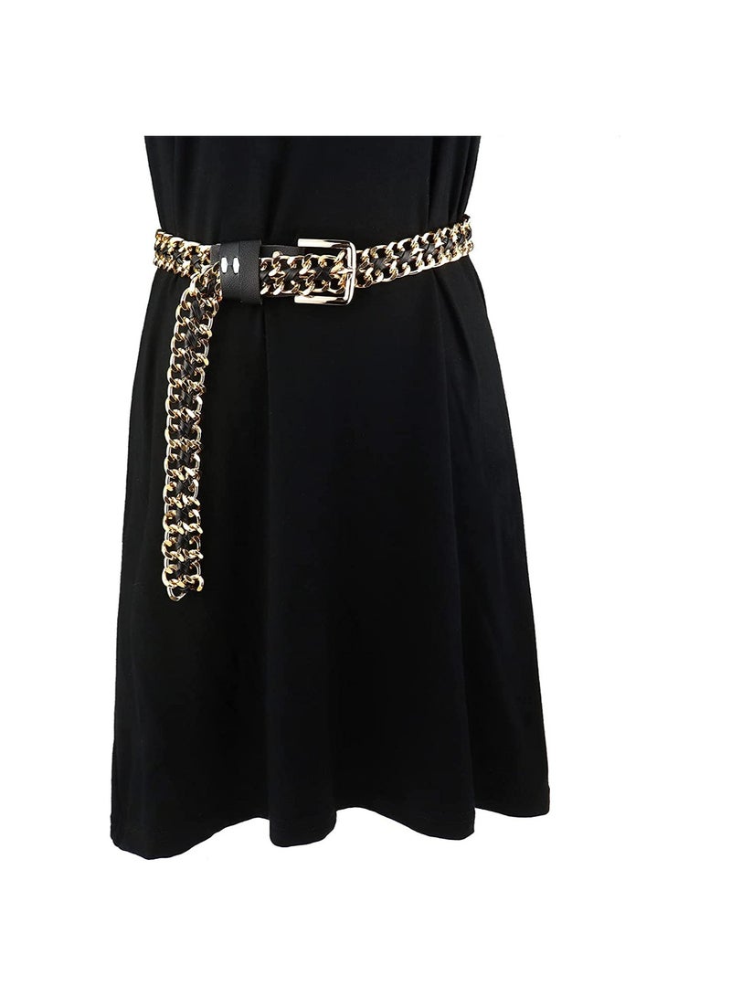 Metal Leather Chain Belts Punk Style Waist Belt for Women Dress Jeans Punk Rock Waist Belts