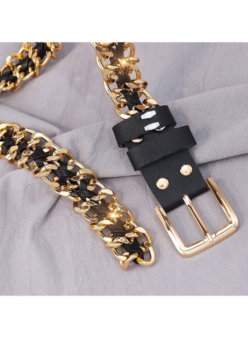 Metal Leather Chain Belts Punk Style Waist Belt for Women Dress Jeans Punk Rock Waist Belts