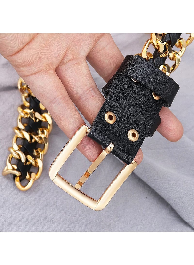 Metal Leather Chain Belts Punk Style Waist Belt for Women Dress Jeans Punk Rock Waist Belts