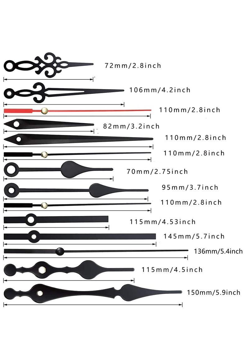 2 Pieces High Torque Long Shaft Clock Movement Mechanism with 5 Different Pairs of Hands DIY Clock Repair Parts Replacement