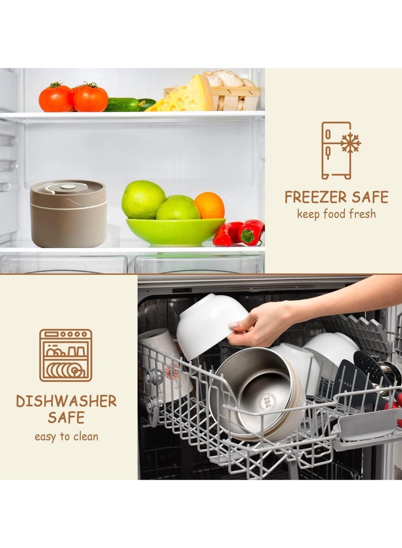 Kids Thermal Bento Lunch Box Set for School, Insulated Lunch Containers With Bag,3 Separate Stackable Lunch Container, Microwaveable Lunch Box Bento Box for Adults & Kids (2-Layer, Coffee)