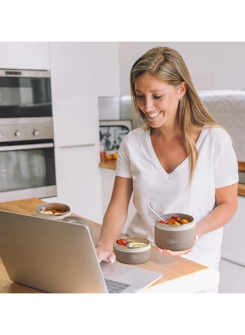 Kids Thermal Bento Lunch Box Set for School, Insulated Lunch Containers With Bag,3 Separate Stackable Lunch Container, Microwaveable Lunch Box Bento Box for Adults & Kids (2-Layer, Coffee)