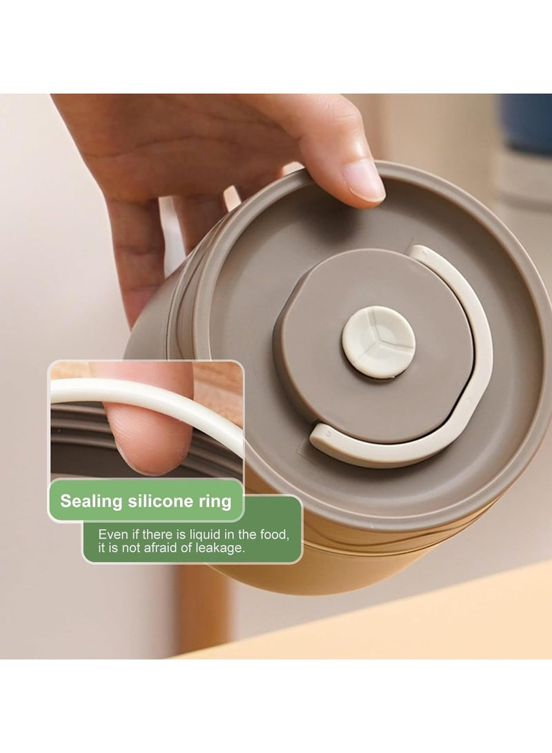 Kids Thermal Bento Lunch Box Set for School, Insulated Lunch Containers With Bag,3 Separate Stackable Lunch Container, Microwaveable Lunch Box Bento Box for Adults & Kids (2-Layer, Coffee)