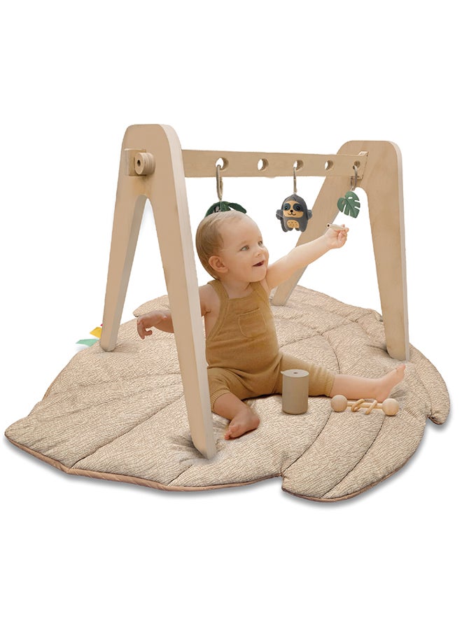 Natures Nook Maple Leaf Shaped Baby Playmat With Wooden 'A' Frame Arch -Tummy Time, 6M+, Beige