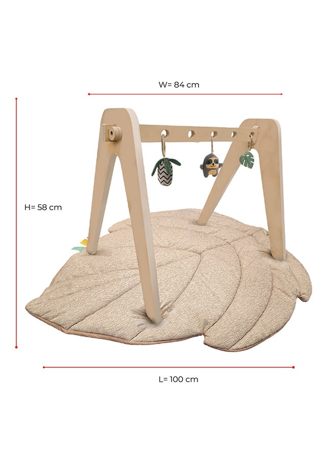 Natures Nook Maple Leaf Shaped Baby Playmat With Wooden 'A' Frame Arch -Tummy Time, 6M+, Beige