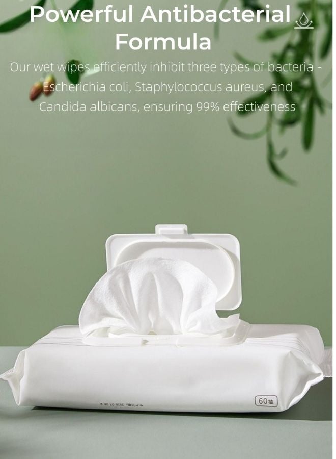 Ultra Soft Wet Wipes Toilet Sheets, Flushable Cotton Toilet Wet Wipes, Eco-Friendly Portable Pure Water Wet Wipes Sheets 60 Sheets Per Pack