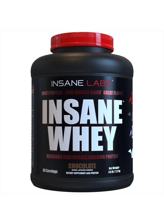 Insane Whey,100% Muscle Building Whey Protein, Post Workout, BCAA Amino Profile, Mass Gainer, Meal Replacement, 5lbs, 60 Srvgs, (Chocolate)