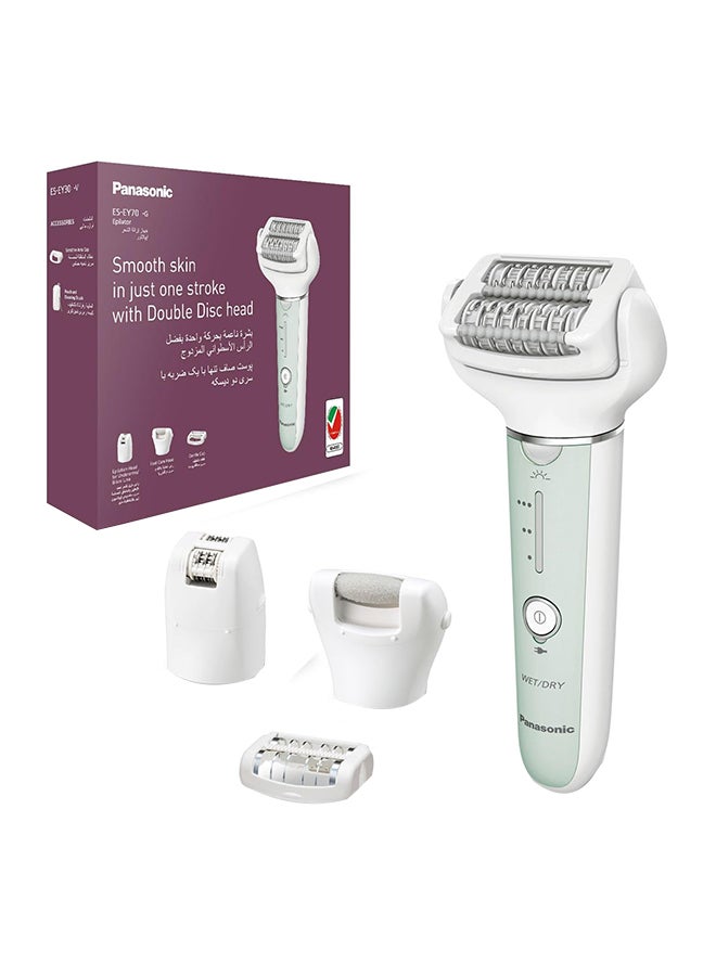 Wet And Dry Epilator For Women, Double Disc With 60 Tweezers, Flexible 90° Pivoting Head, 3 Speed Setting And Led Light Es-Ey70 White