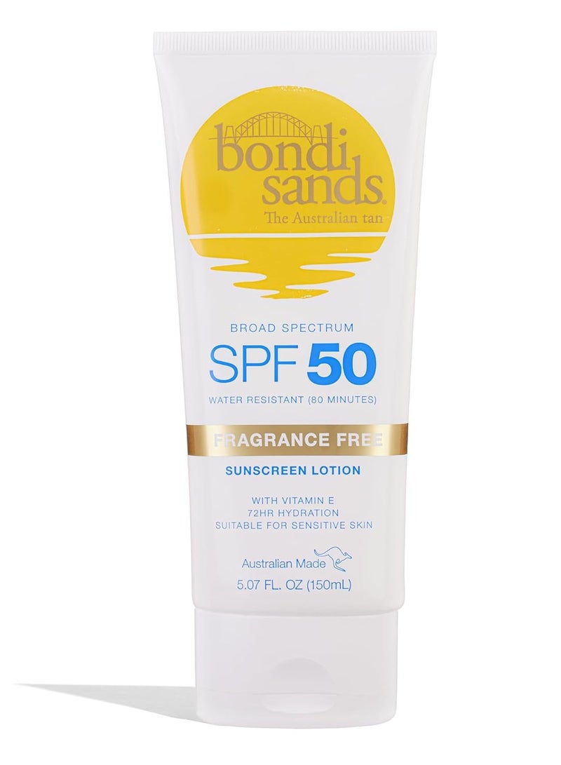 Bondi Sands Fragrance Free Sunscreen Body Lotion SPF 50 | Hydrating Broad Spectrum Protection, Sheer, Water Resistant | 5.07 Oz/150 mL
