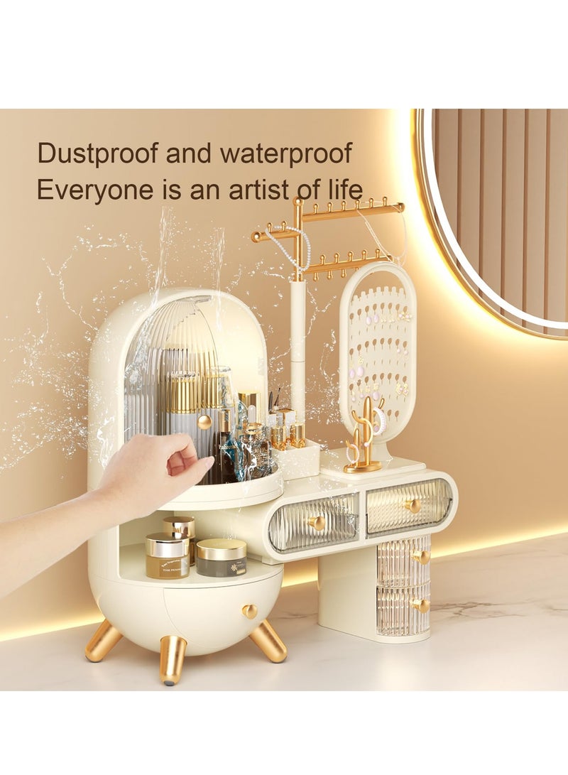 Makeup Organizer with Mirror and Jewelry Organizer - Large-Capacity, Waterproof and Dustproof, Jewelry holder organizer, make up organizers and storage,Ideal Gift for Makeup Lovers