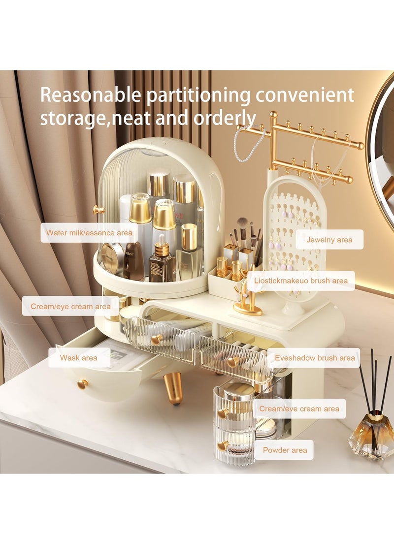 Makeup Organizer with Mirror and Jewelry Organizer - Large-Capacity, Waterproof and Dustproof, Jewelry holder organizer, make up organizers and storage,Ideal Gift for Makeup Lovers