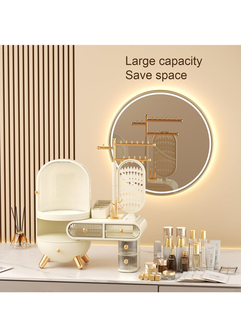 Makeup Organizer with Mirror and Jewelry Organizer - Large-Capacity, Waterproof and Dustproof, Jewelry holder organizer, make up organizers and storage,Ideal Gift for Makeup Lovers