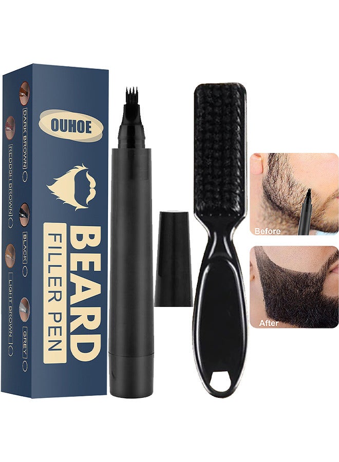 Beard Filler Pen, Waterproof Beard Pen Beard Styling Pen, Black Beard Dye Beard Darkener Marker Long Lasting Coverage Natural Finish For Beard (Black)