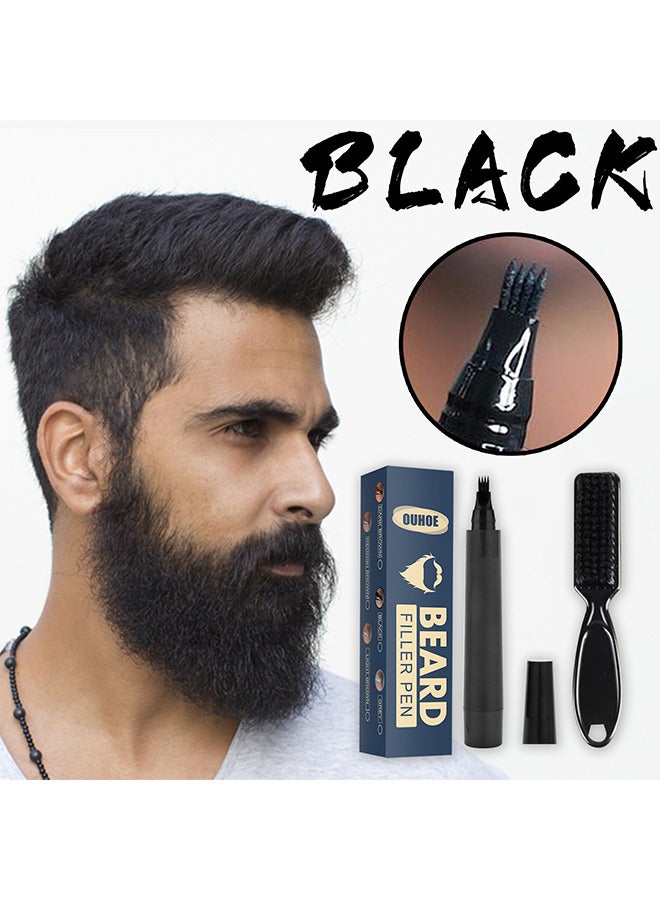 Beard Filler Pen, Waterproof Beard Pen Beard Styling Pen, Black Beard Dye Beard Darkener Marker Long Lasting Coverage Natural Finish For Beard (Black)