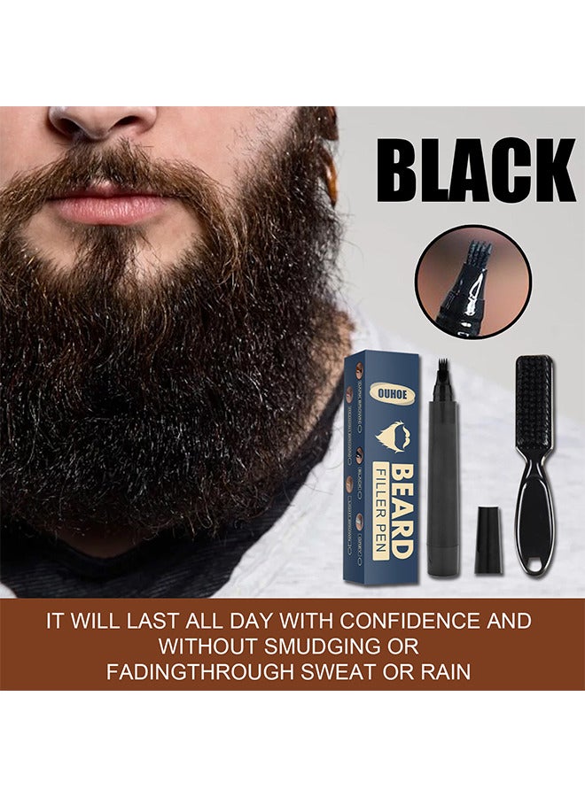 Beard Filler Pen, Waterproof Beard Pen Beard Styling Pen, Black Beard Dye Beard Darkener Marker Long Lasting Coverage Natural Finish For Beard (Black)