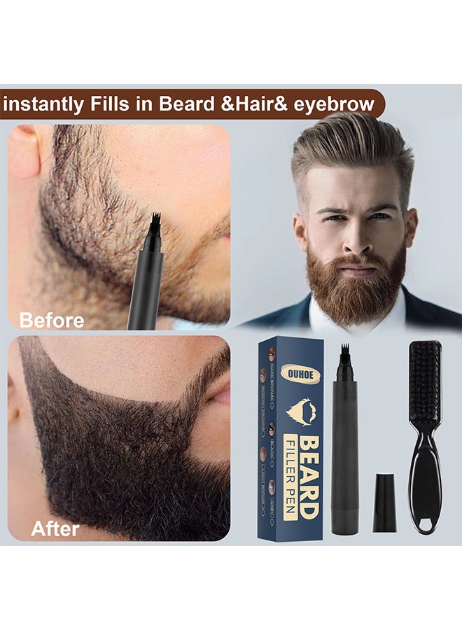 Beard Filler Pen, Waterproof Beard Pen Beard Styling Pen, Black Beard Dye Beard Darkener Marker Long Lasting Coverage Natural Finish For Beard (Black)