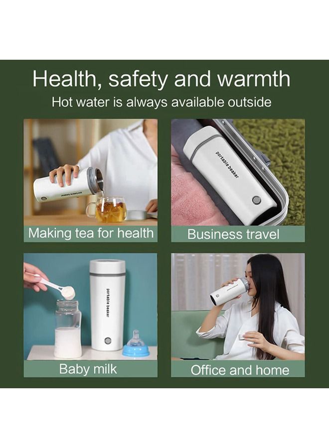 Portable Electric Kettle for Boiling Water 350ML Travel Beaker Tea Kettle Hot Water Boiler Stainless Steel Automatic Shut Off for Making Tea Coffee Baby Milk