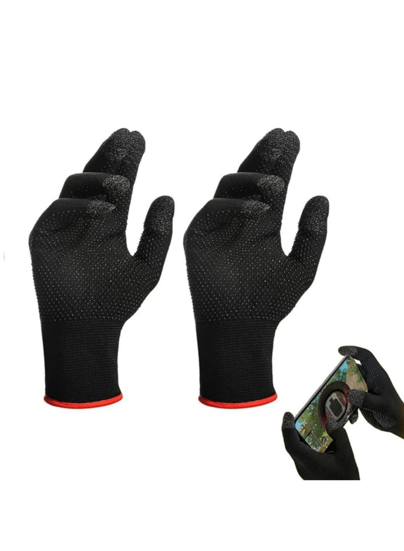 Gaming Gloves, Anti Sweat Breathable, Touch Finger for Highly Sensitive Nano Silver Fiber Material, Dot Silica Gel Palm Non Slip Design, Support Almost All Mobile Gaming  05 Black