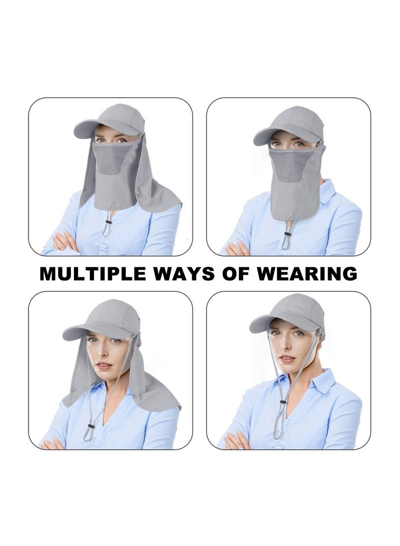 Fishing Hat, Sun Cap UPF 50+ Outdoor Hiking Hat with Removable Mesh Face Neck Flap Cover Windproof Strap