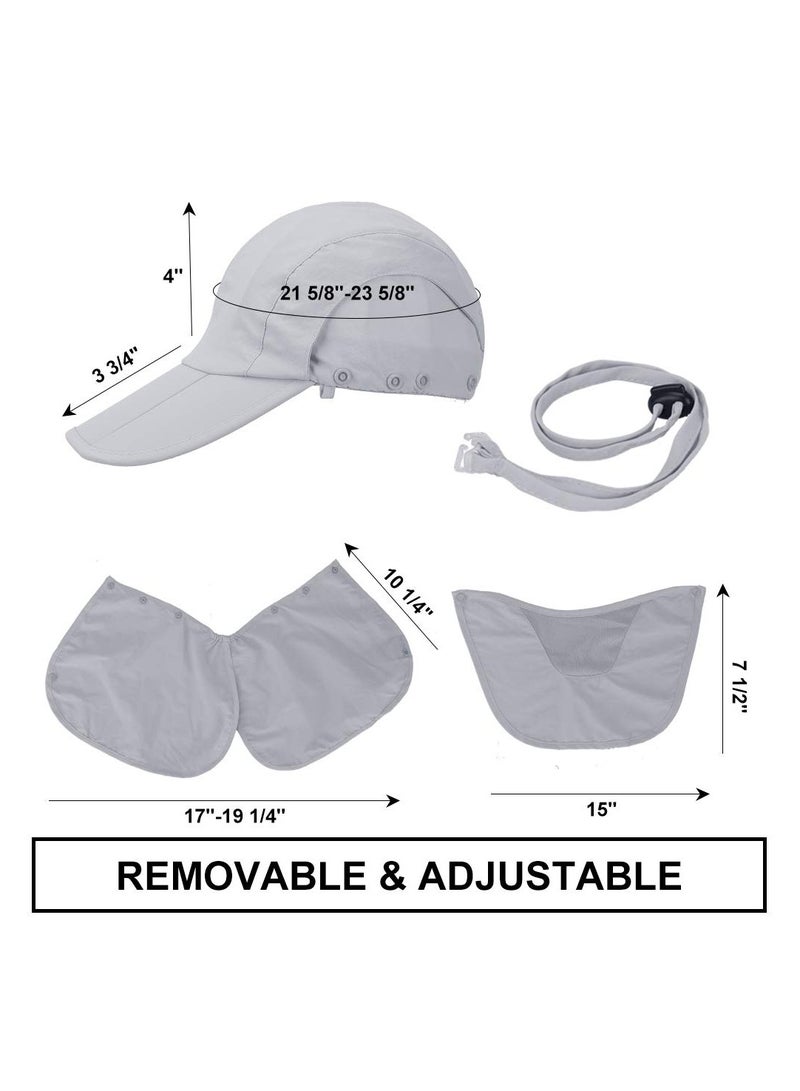 Fishing Hat, Sun Cap UPF 50+ Outdoor Hiking Hat with Removable Mesh Face Neck Flap Cover Windproof Strap