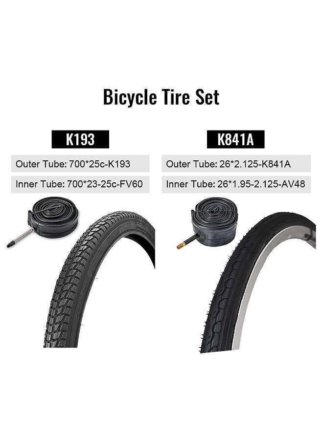 Bike Tires Set for 700C/26 Inch Mountain Bikes or City Bikes Road Bikes Mixed Rubber Bicycle Tires