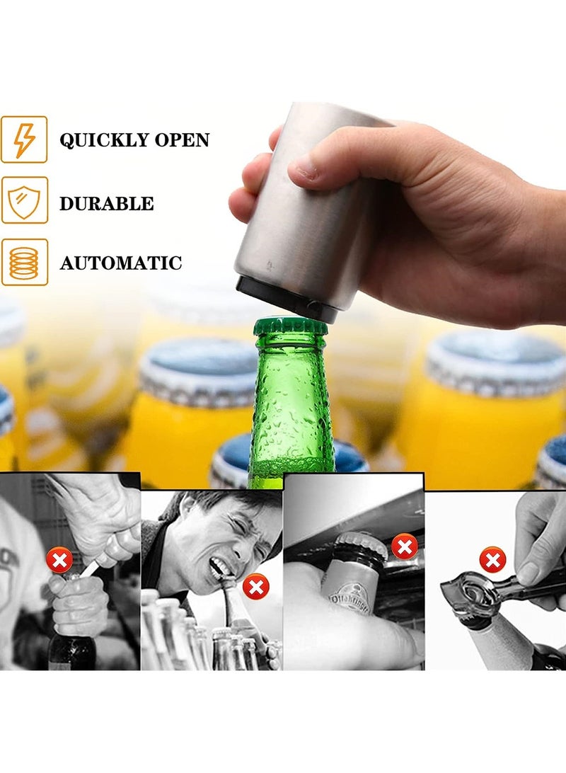 Automatic Beer Bottle Opener, 6 Pack Magnetic Automatic Beer Cap Remover, No Damage to Caps, Portable Push Down and Pop Off Magnetic Cap Catcher for Home Bars Camping Party