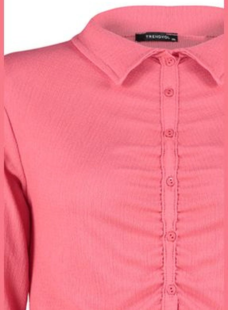 Pink Shirring Plus Size Blouse TBBAW23AX00001