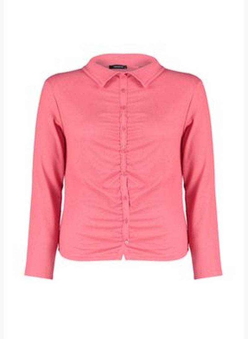 Pink Shirring Plus Size Blouse TBBAW23AX00001