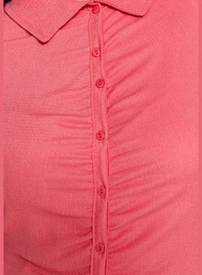 Pink Shirring Plus Size Blouse TBBAW23AX00001