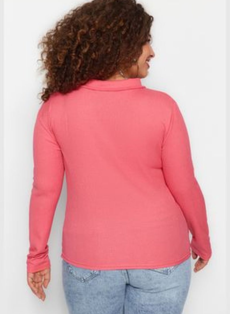 Pink Shirring Plus Size Blouse TBBAW23AX00001