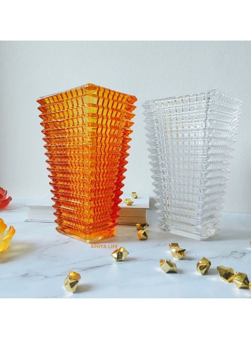 Orange Crystal vase with Gold Vase Fillers | Modern Minimalist Design Flower Vase for Elegant Home Décor | Living Room Centerpiece | Flower Arrangements | Ideal Gift